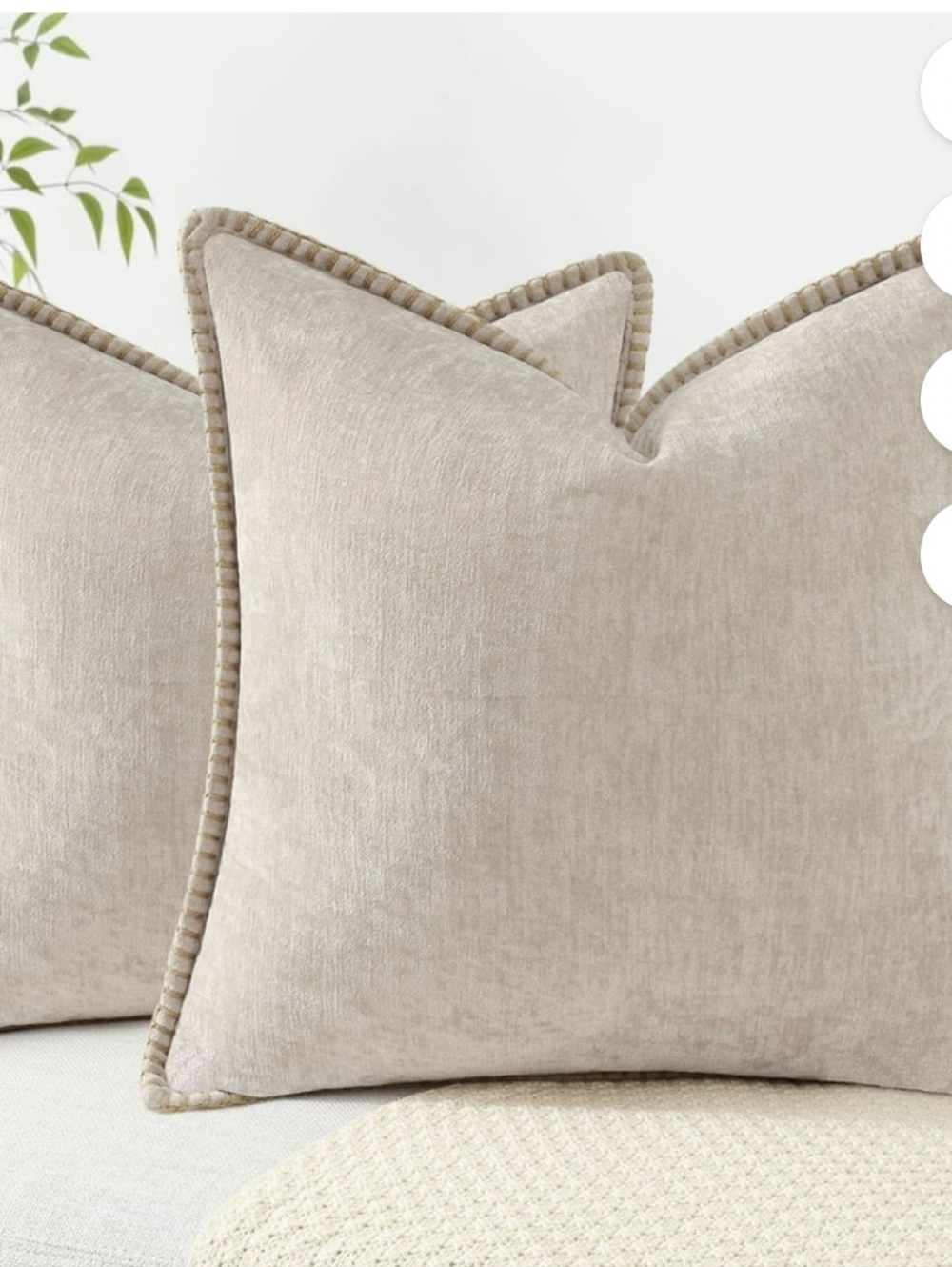 Beige Velvet Pillow Cover with Corded Edge Set Of 2